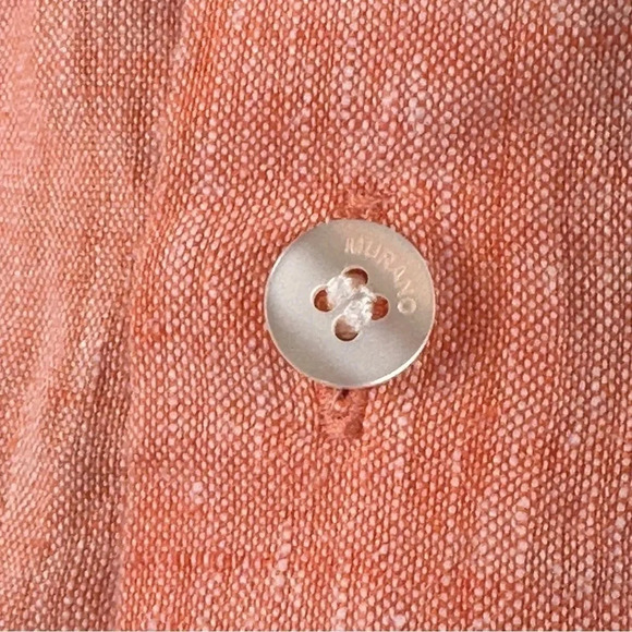 Baird McNutt Linen Short Sleeve Button Down Peach Sz Large Classic Breezy Beach - Picture 9 of 12